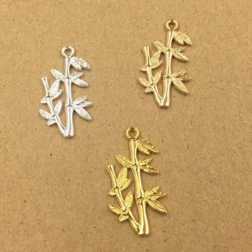 SEA MEW 100 PCS 29*15mm Metal Alloy KC Gold/Gold/Silver color Bamboo Leaf Pendant Connectors Charm For Jewelry Making
