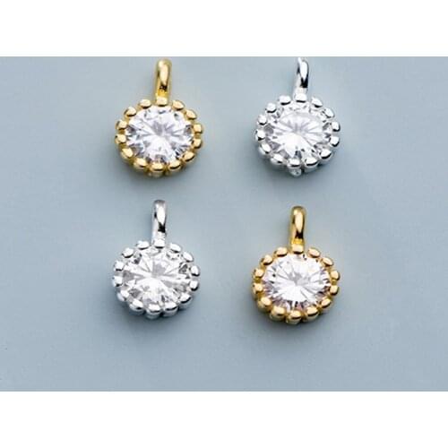 925 Sterling Silver Small Round AAA Zircon Charms European Fashion Ornament S925 Silver Pendants DIY Jewelry Making Accessories