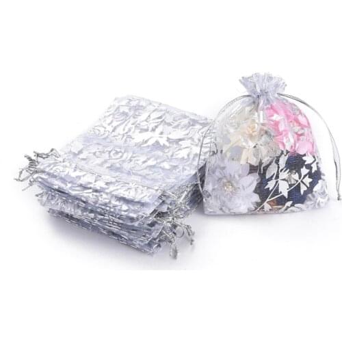 100pcs Rose Printed Organza Bags Rectangle Pouches Gift Bags wholesale 9x7cm 12x10cm 15x10cm 18x13cm