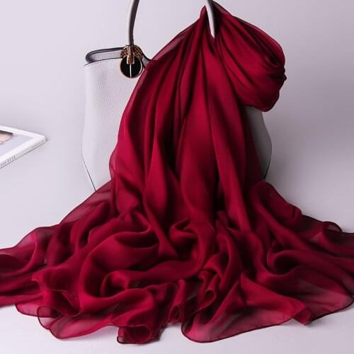 100% Real Silk Chiffon Scarf For Women Solid Pure Natural Silk Large Shawls Wraps For Ladies Sunscreen Silk Scarfs 180x110cm