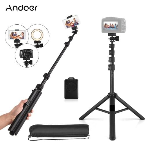 Andoer ZP100B Selfie Stick Tripod Extendable Portable Phone Tripod Stand with BT Remote 180° Neck & 360° Head Rotation