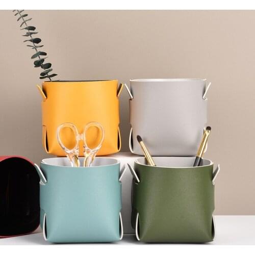 Foldable Cosmetics Storage Bags Leather Key Holders Remote Controller Sundries Basket For Bedroom Porch Living Room 1PC