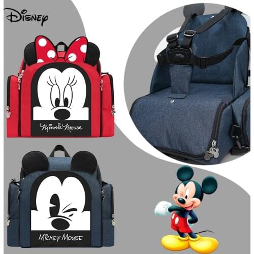 Disney Minnie Mickey Diaper Bag Organizer Baby Land Bags Backpack Maternity Waterproof Diaper Bag Sitting Stool Large Capacity