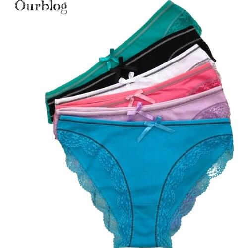 OURBLOG 5pcs /lot Womens Cotton Briefs Girls Low Rise Bow Femme Sexy Panties Low Rise Printed Underwear Panties M L XL