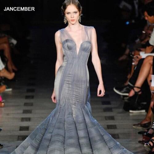 J67134 JANCEMBER Sexy Mermaid Evening Dresses 2021 Amazing Lace Up Back Tank With Sleeveless Floor-Lenght Ruched