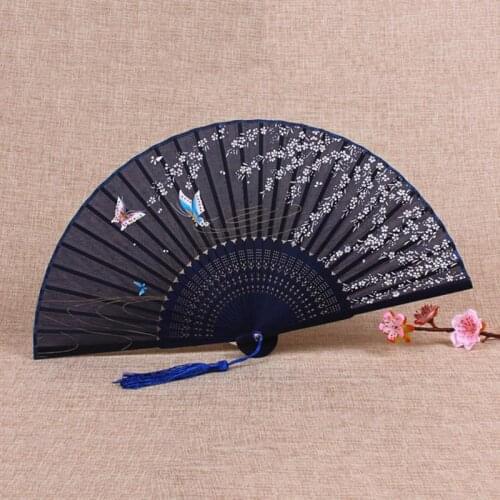 Fan Summer Stylish Folding Cherry Blossom Pattern Print Paper Fans Hand Hold Butterfly Vintage New Fan Handmade With Silk Bamboo