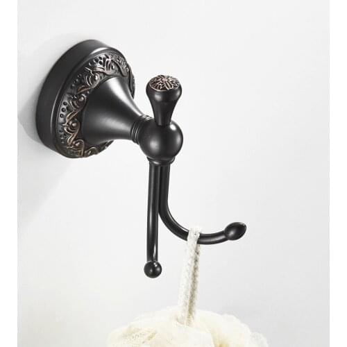 VINTAGE HANGING HOOK Double Hat Coat Bag Door Pegs Bathroom Black Chrome