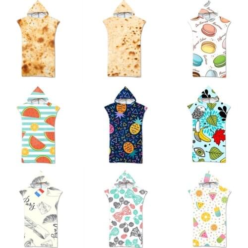 Absorbent Microfiber Beach Towel Dress Printed Hooded Robe Poncho for Swim Beach Surf Man Woman Bathrobe Beachwear Robe De Plage