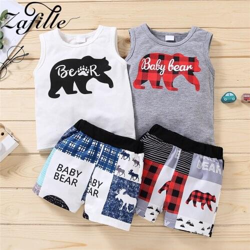 ZAFILLE Baby Bear Clothes For Newborns Cartoon Plaid Top and Pants 2pcs Toddler Kids Clothing Set Summer Boy Outfits