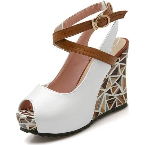 New summer women Buckle Strap shoes sexy Peep Toe Platform Wedges high heels big size 33-43 sandals zapatos mujer