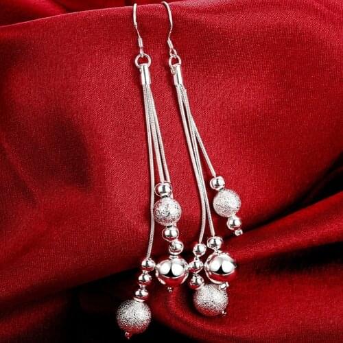 New Trendy 925 Sterling Silver Multi-Line Beads Drop Earrings for Women Jewelry Party Gifts