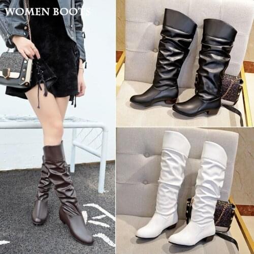 D new European and American high-tube womens boots black long-tube white boots size 43 women shoes platform boots
