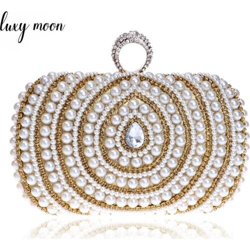 Diamonds Finger Ring Female Clutch Bag Fashion Women Wedding Purse Gold Chain Shoulder Handbag Pearl Beaded Party Clutch ZD1243