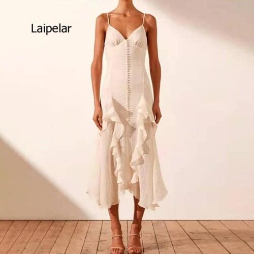 2021 Spring New Fashion Elegant Sexy Sling Slim Solid Color Hem Irregular Long for Women Club Party Dress