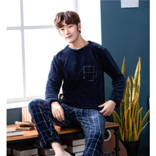 2020 Mens Pajamas In Autumn And Winter Coral Plush Warm Flannel Youth Long Sleeve Home Clothes Can Be Worn Outside