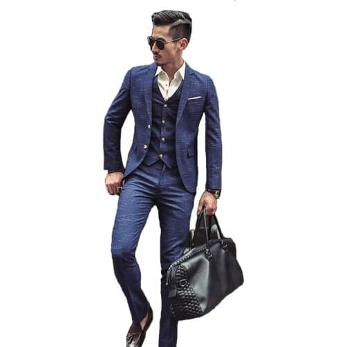 2020 New Fashion Boutique Mens Plaid Formal Business Suit 3 Piece Set / Mens High-end Casual Suits( Jacket + Vest + Pants )