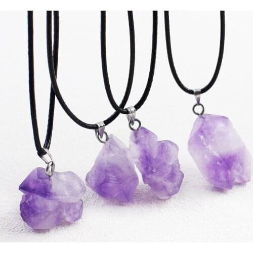 24PCS Irregular Pendant Natual Amethysts Stone Pendant Necklace Purple Crystal Amulet Pendulum Chakra Energy Necklaces Jewelry
