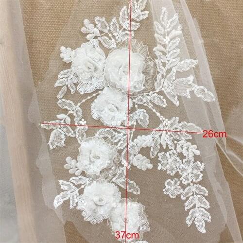 3D Flower With Sequins Lace Patches Wedding Dress Applique Patches On Cothes 4pcs/Pack V2666