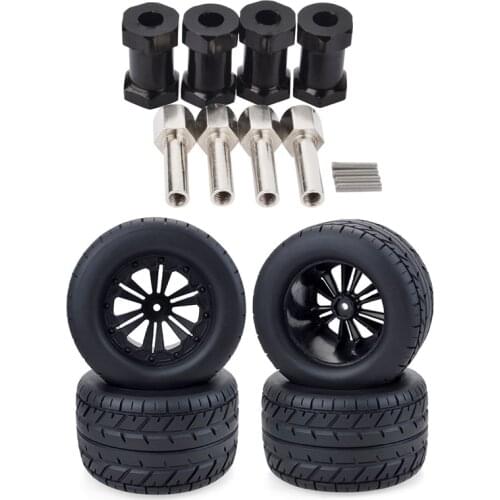 4Pcs 12mm Hex Wheel Hub Drive Adaptor Combiner Coupler for Axial SCX10 D90 & 4Pcs 115mm Wheel Rim and Tires for HPI HSP