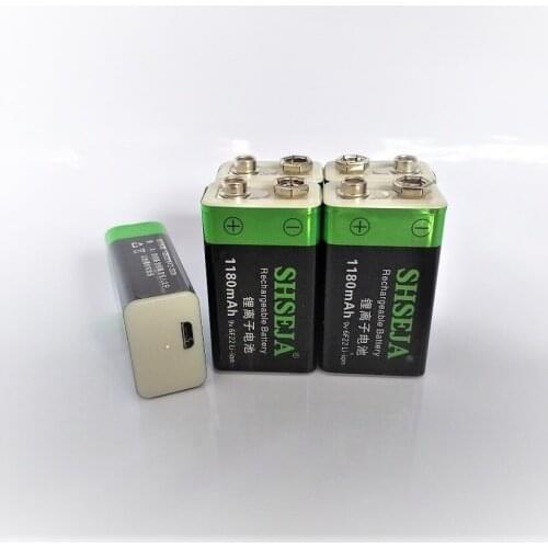 6PCS USB 9V rechargeable battery 1180mAh 6F22 lithium ion li ion rechargeable battery