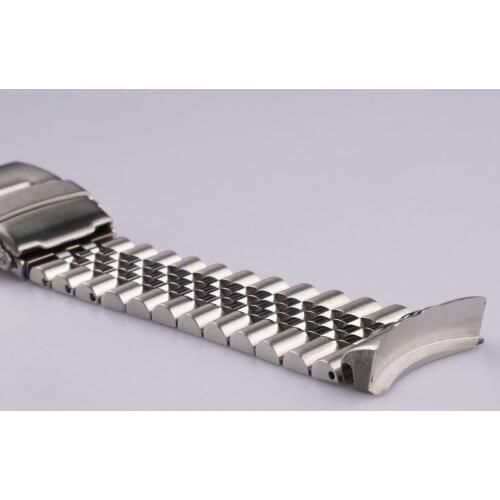 22mm Silver Jubilee Bracelet Watch Band Solid Curved End Links Strap Bracelet Double Push Clasp For Seiko SKX 007