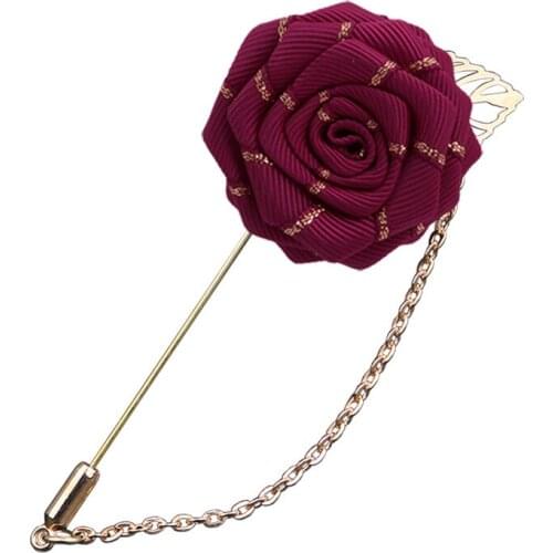 Handmade FAbric Flower Boutonniere Corsages Long Needle Men Women Lapels Brooch Party Bridegroom Bride Wedding Accessories