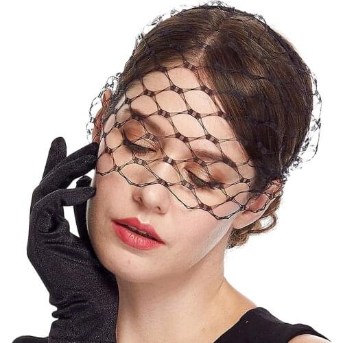 Black Retro Headband Veil for Bridal Birdcage Face Net Mask Hair Jewelry Accessories Veils Charming Wedding Fascinators 2021