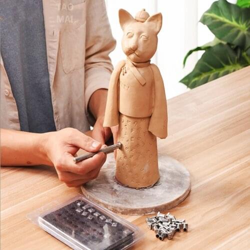 Pottery Tool Printing Punch 36pcs Stainless Steel English Letters and Numbers 3.5/6.5cm Characters Manual Seal Printing Mold Set