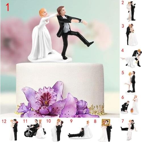 Cake Toppers Dolls Elegant Synthetic Resin Bride&Groom Wedding Decoration Supplies Stand Figurines Casamento Mariage Funny Marry