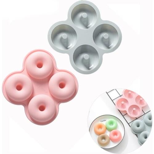 Diy Donut Mould 4 Hole Silicone Mold Non-Stick Doughnuts Mould Cake Mold for Donuts Bagels Pastry Baking Tools Chocolate Molds