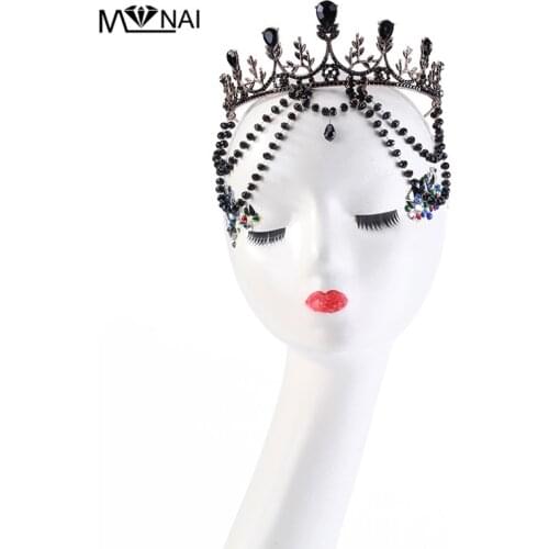 Gothic Crown Headband For Bride Tiaras Queen Vintage Beaded Chain Crown Crystal Bridal Wedding Hair Accessories