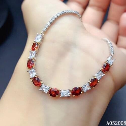 KJJEAXCMY boutique jewelry 925 sterling silver inlaid natural garnet bracelet exquisite female bracelet support testing