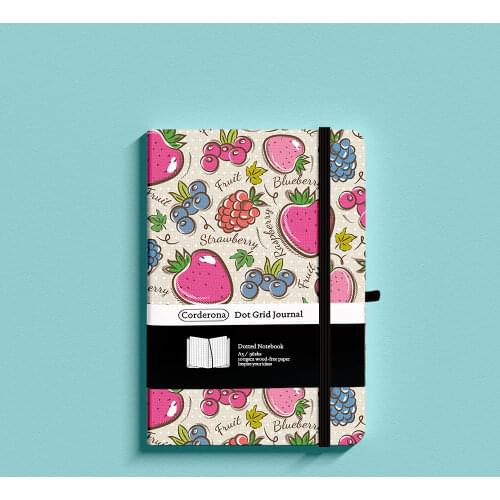 Strawberry A5 Dotted Notebook Dot Grid Journal Hard Cover Elastic Band Travel Planner Diary