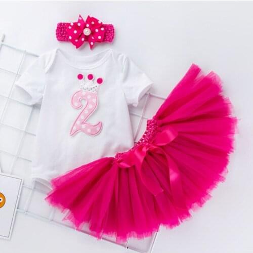 Girls Clothing Sets Newborn Baby Girls Bodysuit+Headband+Tutu Skirts 3pcs 2ND Birthday Letter Print Tutu Girl Sets