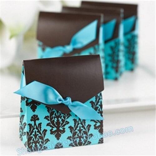 100pcs Wedding Candy Boxes European Noble Blue Paper Kraft Gift Wrappers Wedding Favor Supplies Gift Box Free Shipping
