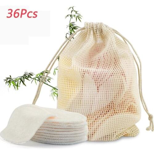 36Pcs Reusable Cotton Pads Facial Makeup Remover Pads 2 Layer Wipe Pads Skin Cleaning Nail Art Cleaning Puff Washable With Bags