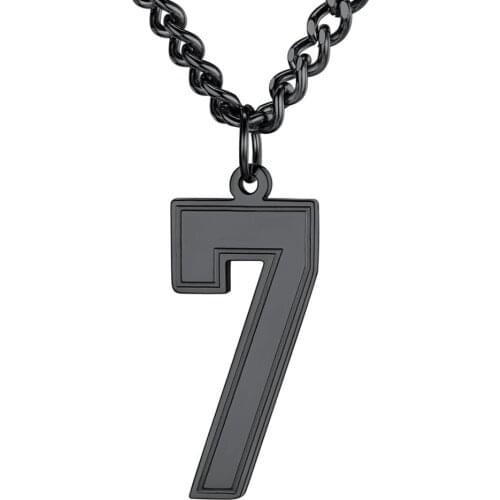 U7 Men 0-9 Jersey Number Necklace-Adjustable Durable Chain, Baseball/Basketball/Football Team 316L Stainless Steel Jewelry Black