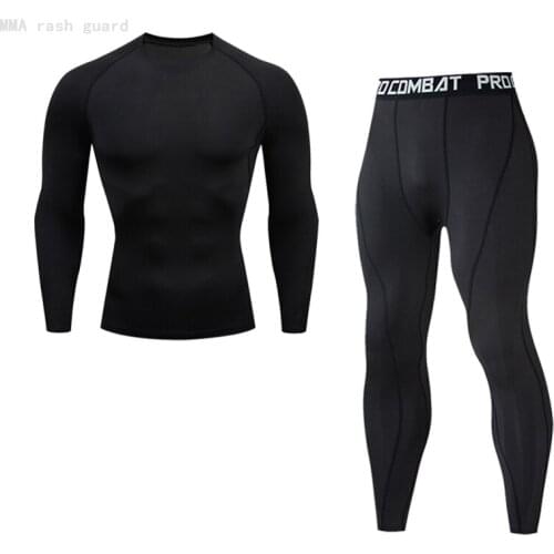 Mens Long underwear suit Black Winter Warm Tracksuit Basic layer 2 pc MMA Compression Tights Thermal underwear set Jogging suit