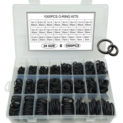 1000pcs 6-28mm Rubber O Ring Assortment Kit 24 Size Sealing Gasket Washer for Car Auto Vehicle Repair, Plumbing, Air Gas Connect