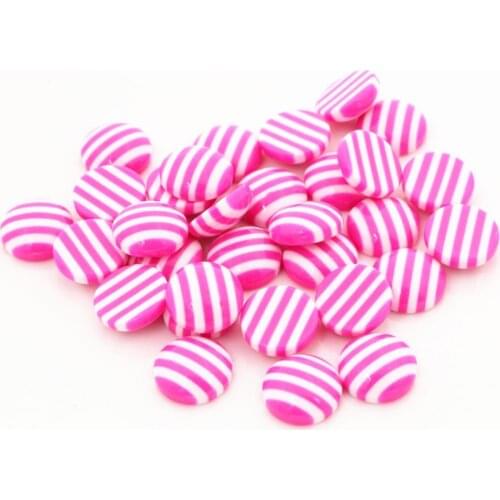 New Fashion 40pcs 12mm White Pink Colors stripe Style Flat back Resin Cabochons Fit 12mm Cameo Base Cabochons-W3-12