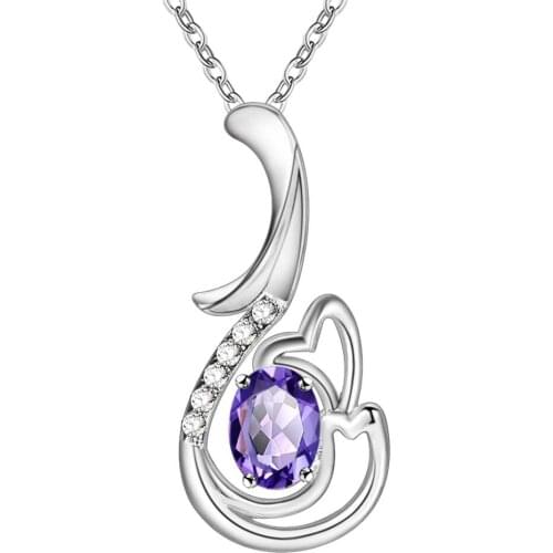 Wholesale Silver Plated Charm Jewelrys Necklace,free Shipping Fashion Jewelry Pendant Ornaments Inlaid Purple Stone AN707