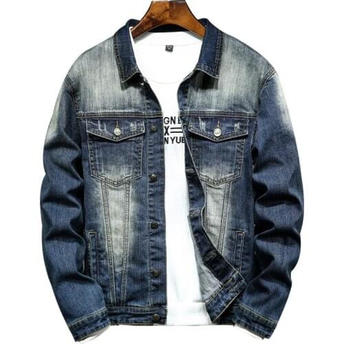 Casual Blue Mens Denim Jacket Coat Slim Fit Autumn Spring Jeans Cowboy Elastic Outwear Drop Shipping