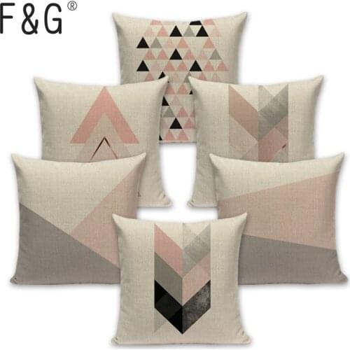 Pink Geometric Nordic Cushion Cover Tropic Palm Leaf Throw Pillow Cover Linen Cushion Case Sofa Bed Decorative Heart Pillowcase