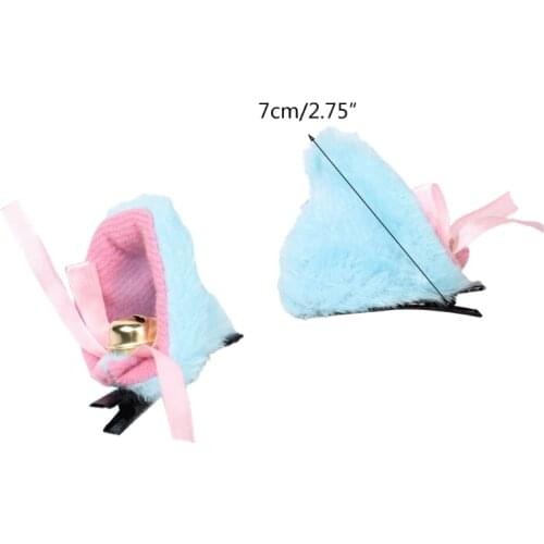 Cat Ears Cosplay Hair Clips with Bell Bowknot Anime Lolita Fluffy Plush Hairpins F3MD