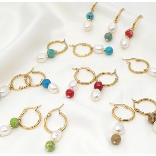 Go2Boho Drop Dangle Earring Freshwater Baroque Pearl Brincos Stainless Steel Earrings Natural Stone Earings For Women Jewelry