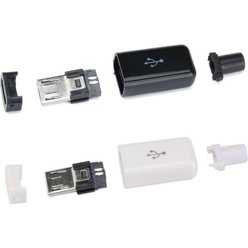 10/5pcs Micro USB 5PIN Welding Type Male Plug Connectors Charger 5P USB Tail Charging Socket 4 in 1 White Black