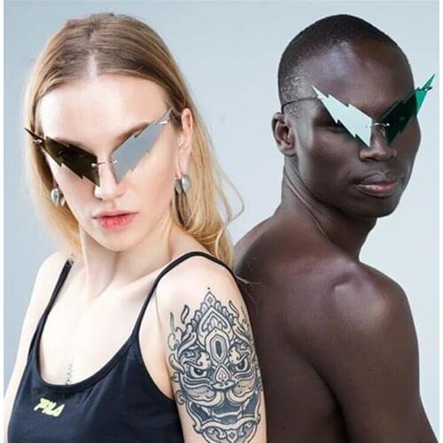 New Trend Lightning-Shaped Punk Sunglasses Women Brand Designer Fashion Oversized Personality Unique Sun Glasses Black Eyewear