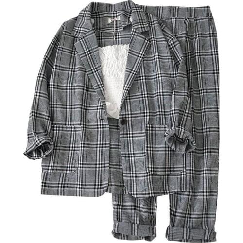Thin Selection] Fashion Suit Two-piece Suit Female 2021 Summer New Korean Version of The Plaid Thin Coat + Pants Suit