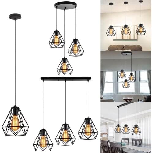 Vintage 1/3 Heads Pendant Lights Industrial Retro Loft Hanging Lamp Lampshade Modern LED Ceiling Chandelier Home Lighting Decor