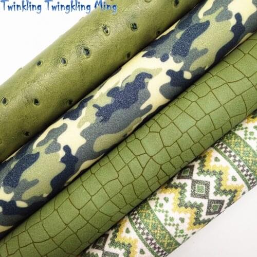 Green Ostrich Leather, Camousflag Printed Glitter Fabric, Crocodile Faux Leather For Bow A4 21x29CM Twinkling Ming KM096